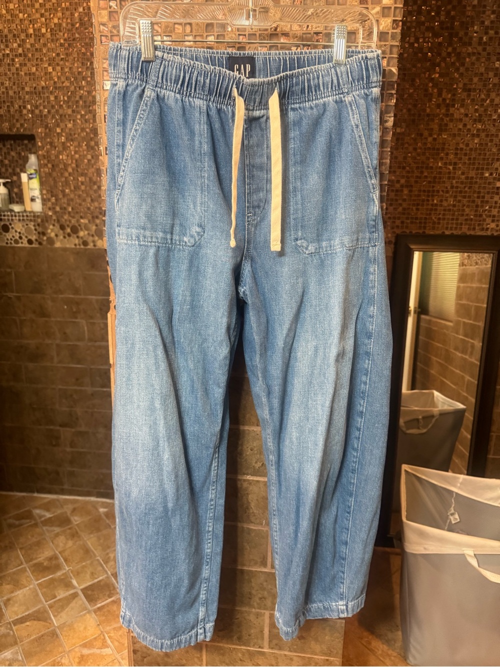 GAP Light Blue Relaxed Denim Jogger Pants with Drawstring